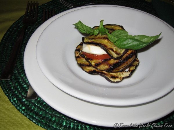 Eggplant tomato and fresh mozzarella appetizer 