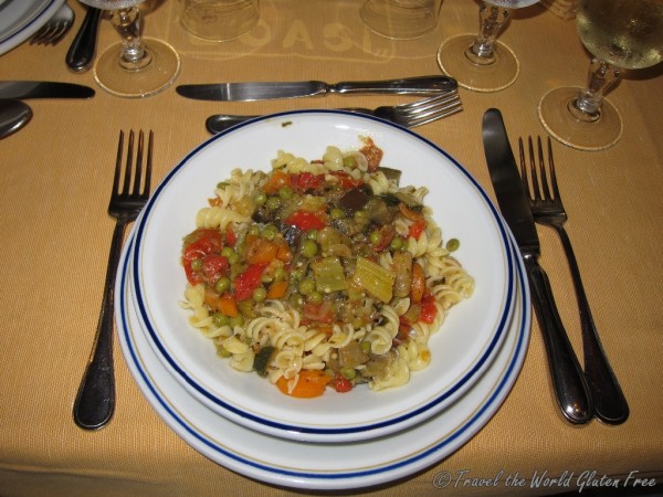 An incredible pasta dish topped with hearty vegetables