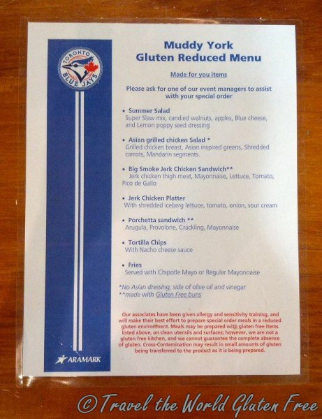 Gluten Reduced Menu at the Rogers Centre